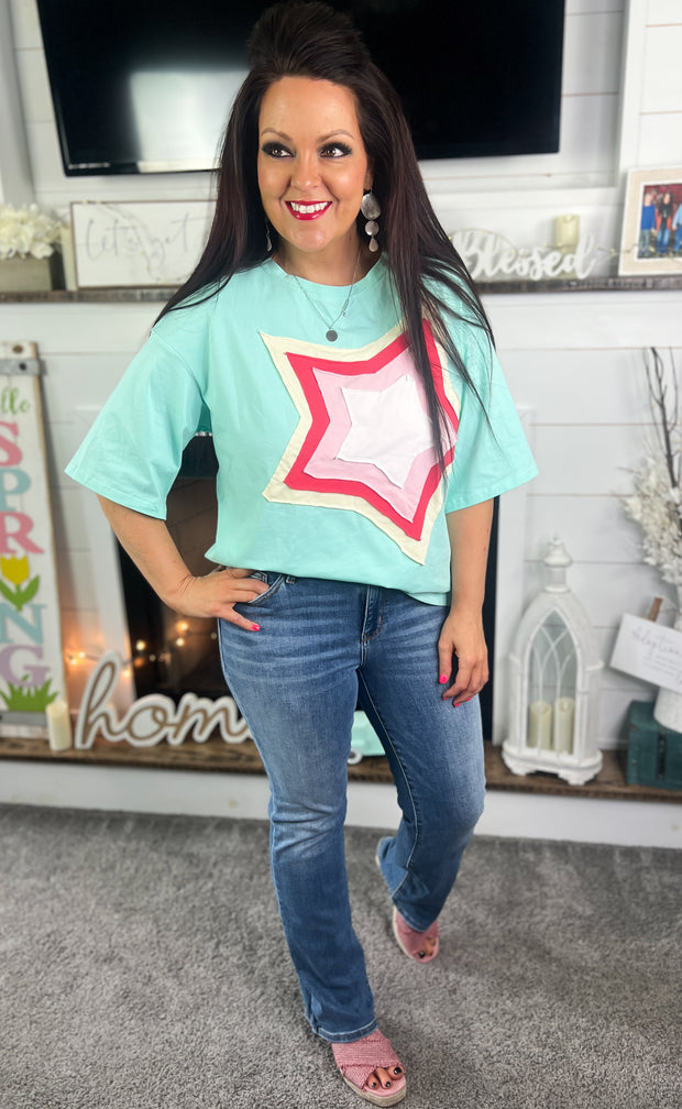 Colorblock Star Patch Oversized Top