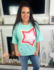 Colorblock Star Patch Oversized Top