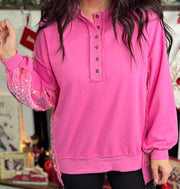 Pink Sequin Accent OVERSIZED Pullover