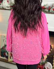 Pink Sequin Accent OVERSIZED Pullover