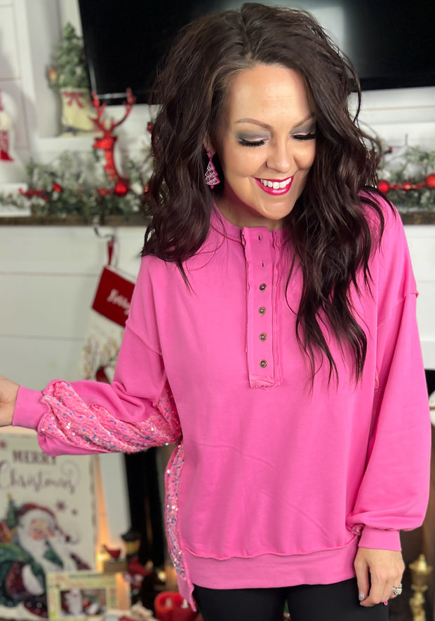 Pink Sequin Accent OVERSIZED Pullover