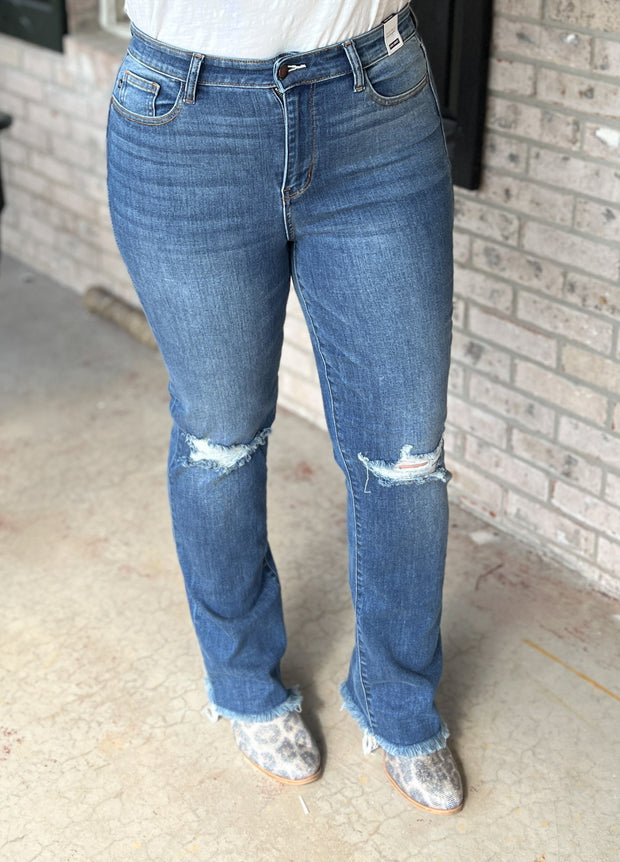 Judy Blue Frayed Hem Straight Fit Jeans (8688329031973)