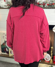 Cranberry Red Corded Open Cardigan