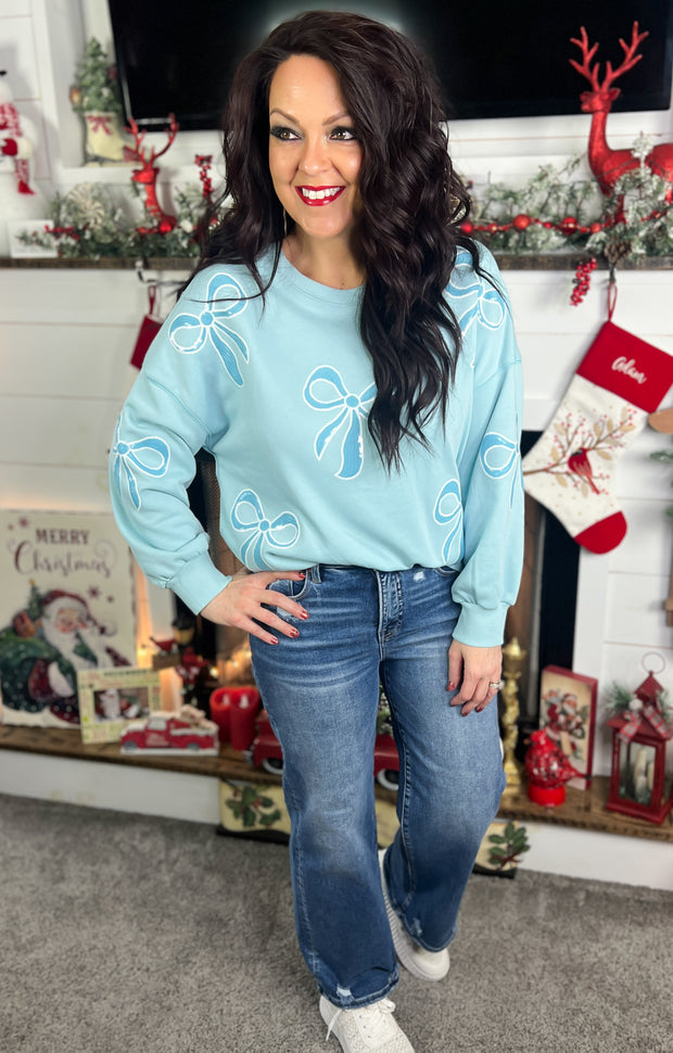 Blue Sequin Bow Pullover