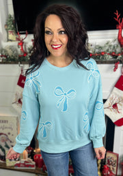 Blue Sequin Bow Pullover