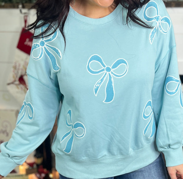 Blue Sequin Bow Pullover