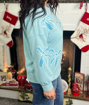 Blue Sequin Bow Pullover