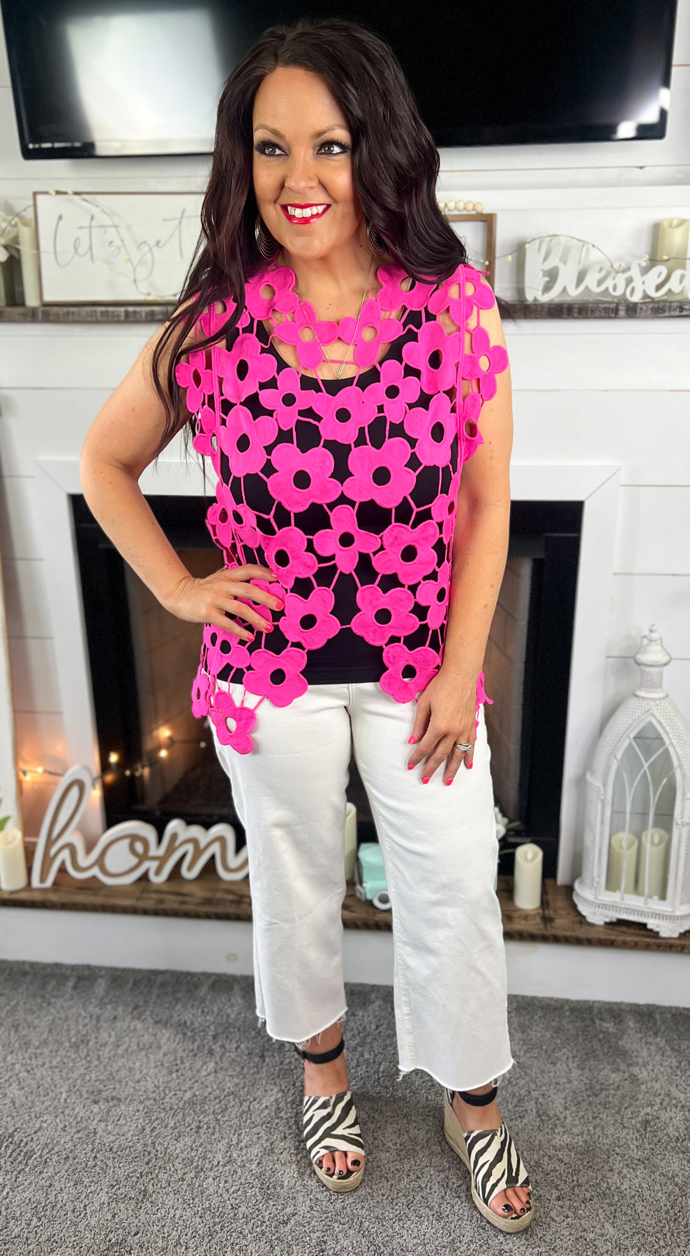 Hot Pink Crochet Flower Top – Really Roxie