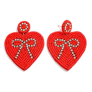 Seed Bead Heart Earrings w/Rhinestone Bow