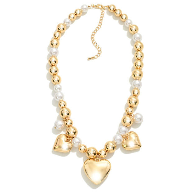 Gold & Pearl Heart Pendant Necklace