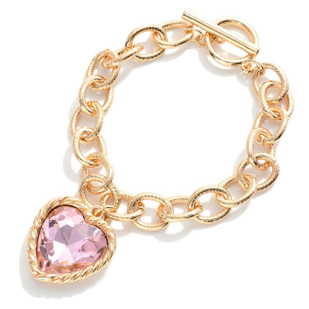Chain Link Bracelet w/Pink Heart Pendant