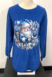 Blue & White Santa Graphic Corded Crew (S-2X)