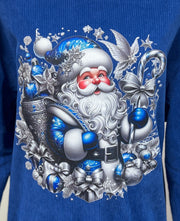 Blue & White Santa Graphic Corded Crew (S-2X)