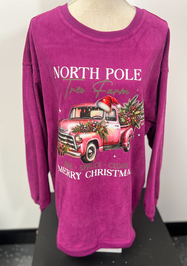 North Pole Tree Farm Graphic Corded Crew