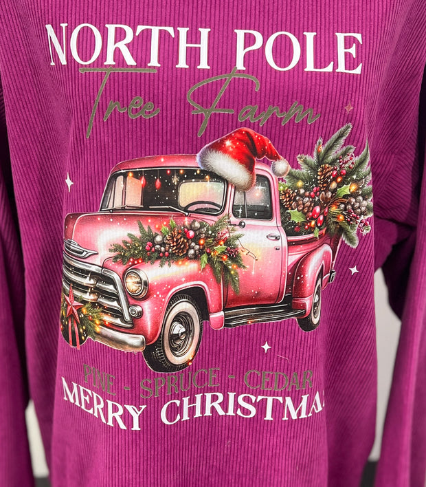 North Pole Tree Farm Graphic Corded Crew