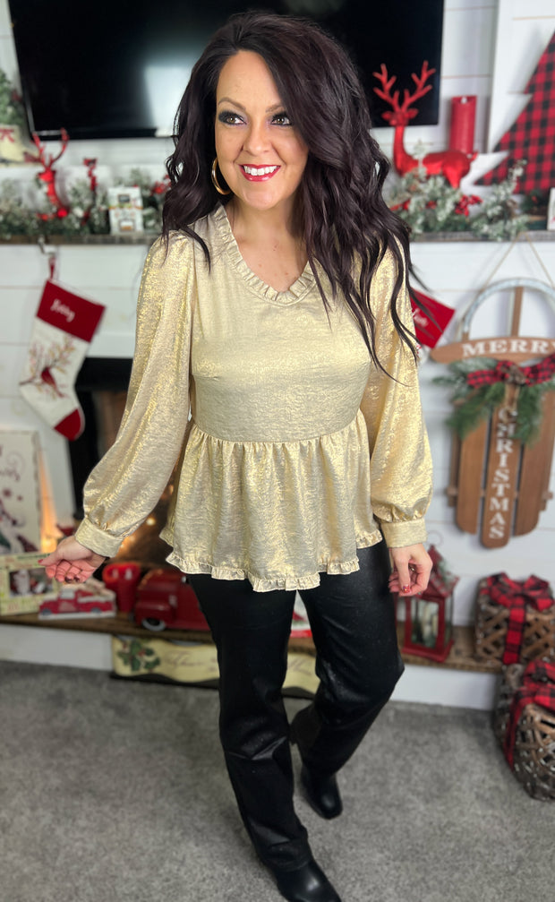 Gold Metallic Peplum Top