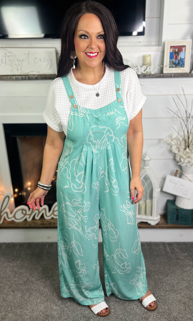 Mint Floral Overall Jumpsuit