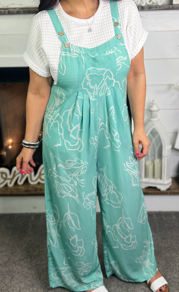 Mint Floral Overall Jumpsuit