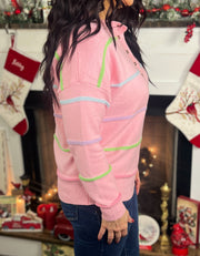 Pink Multi Stripe Henley Sweater