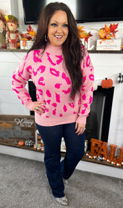 Pink Leopard Mock Neck Sweater (8799692849445)