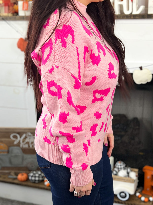 Pink Leopard Mock Neck Sweater (8799692849445)