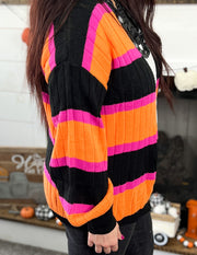 Orange/Black/Purple Striped Sweater Cardigan (8799670337829)