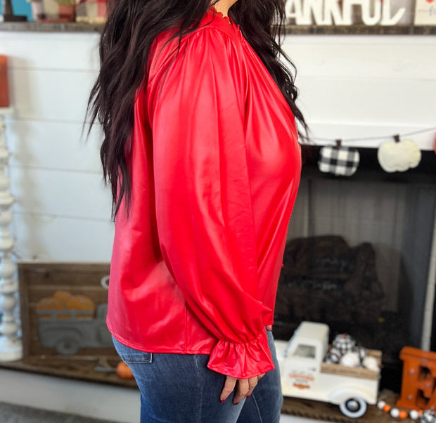 Red Leather-Look Ruffle Accent Top (8840702001445)