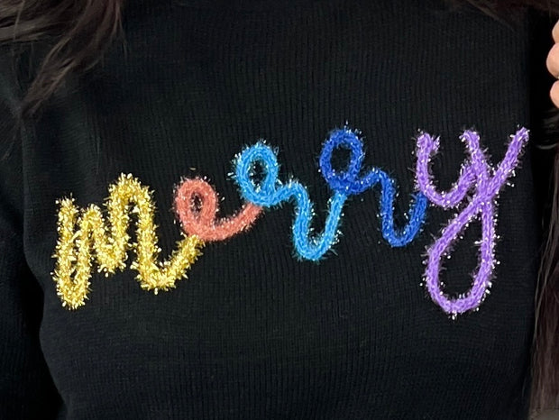Merry Tinsel Letter Sweater
