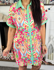 Multi Geometric Print Shirt Dress