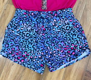 Colorful Leopard Drawstring Brushed Fabric Shorts (S-3X) (8276747878693)