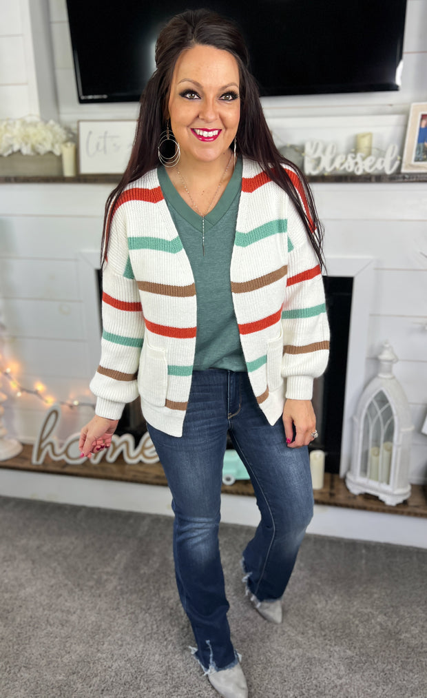 Striped Sweater Cardigan w/Pockets