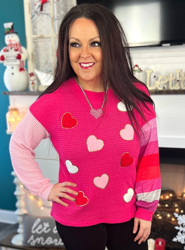 Chenille Heart Waffle Knit Top