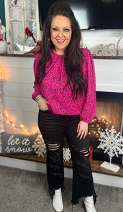 Pink Leopard Pleated Top w/Shirring