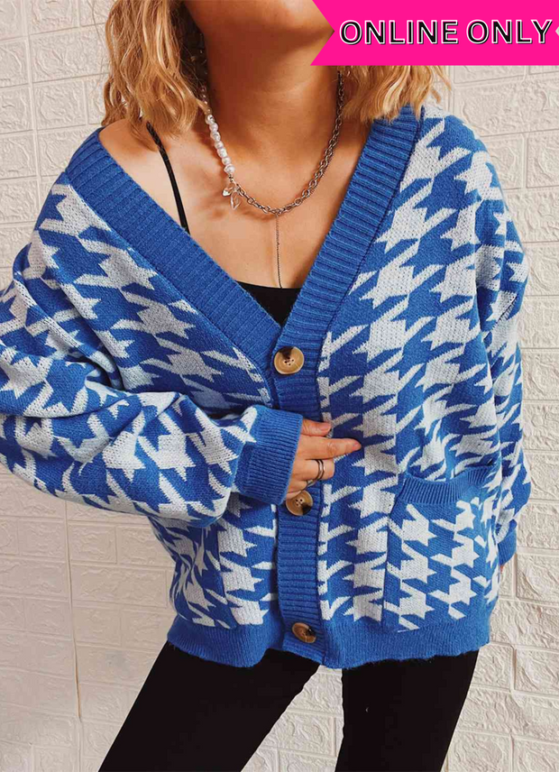 Houndstooth Botton Front  Cardigan with Pockets (9 Colors)