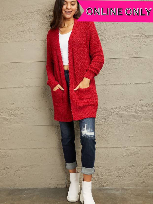 Falling For You Red Popcorn Cardigan
