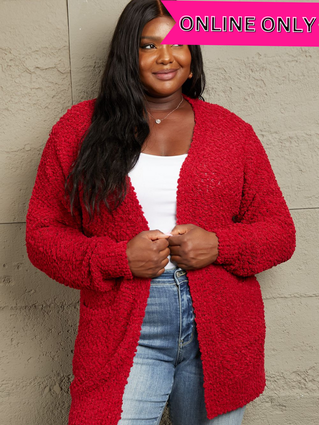 Falling For You Red Popcorn Cardigan