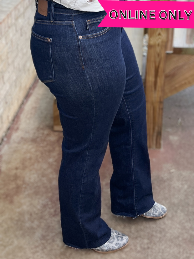 Judy Blue Dark Wash Raw Hem Straight Fit Jeans
