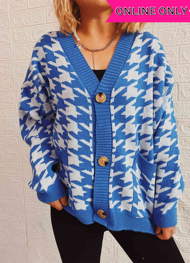 Houndstooth Botton Front  Cardigan with Pockets (9 Colors)