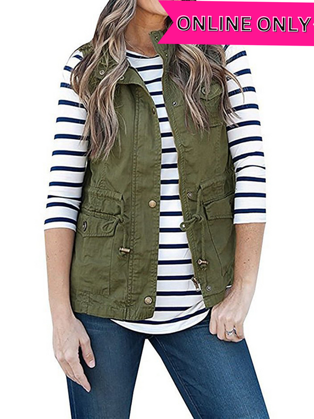 Drawstring Waist Vest with Pockets (4 Colors)
