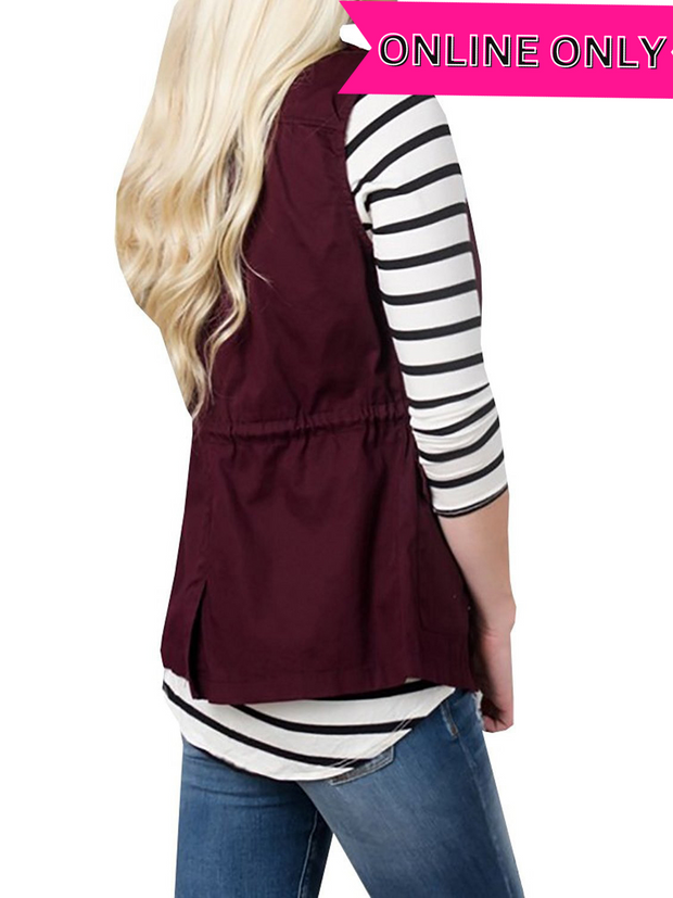 Drawstring Waist Vest with Pockets (4 Colors)