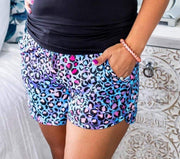 Colorful Leopard Drawstring Brushed Fabric Shorts (S-3X) (8276747878693)
