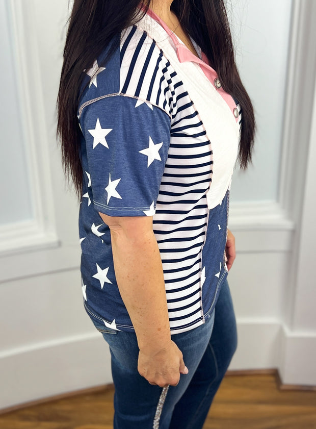 Stars & Stripes Colorblock Top