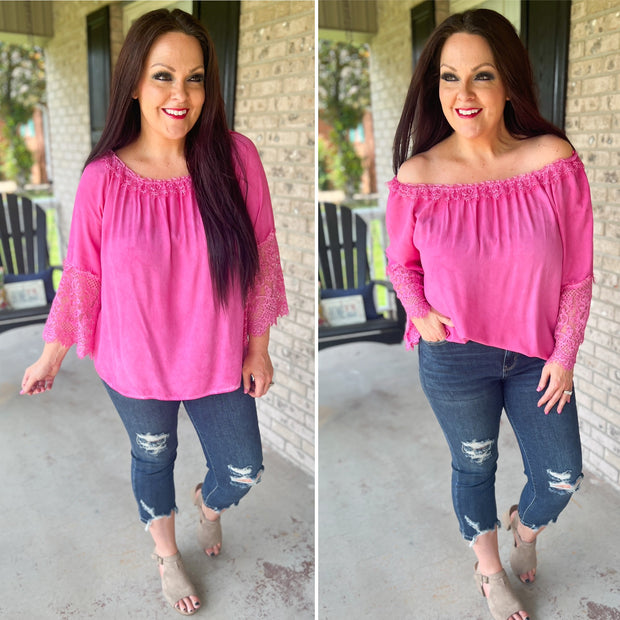 Hot Pink Lace Trimmed Top (8410064191781)