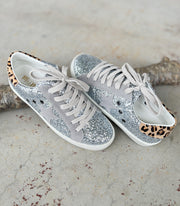 Skylar Silver Glitter Sneakers w/Leopard Accent by MiiM