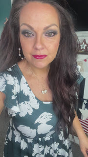Green Floral Ruffle Sleeve Dress