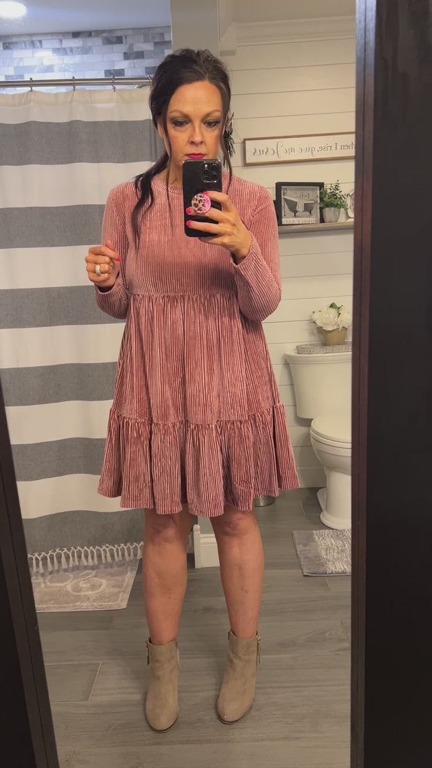 Apricot Rose Ribbed Velvet Dress