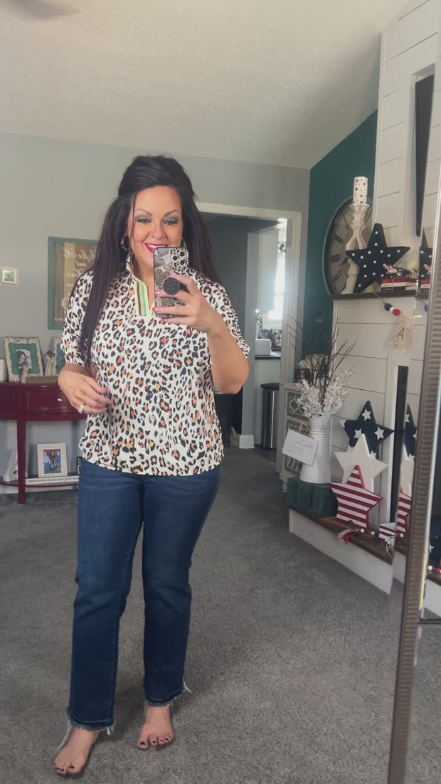 Leopard Stripe Contrast Top