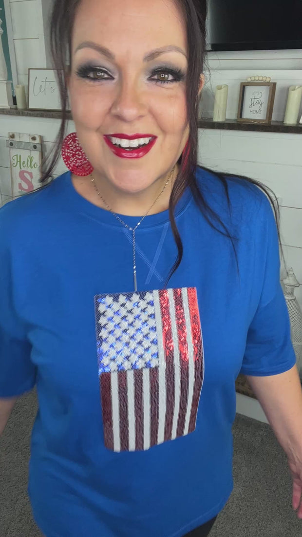 Royal Blue Sequin American Flag Top