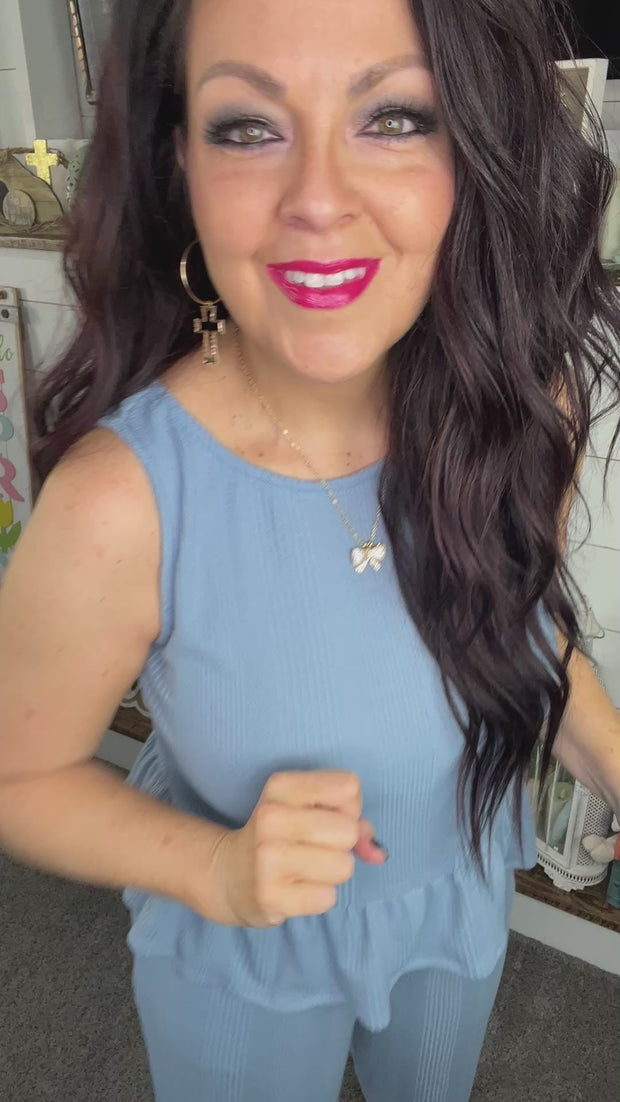 Dusty Blue Peplum Top & Pants Set