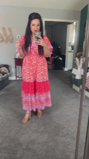 Multi Print Tassel Tie Sleeve Maxi Dress